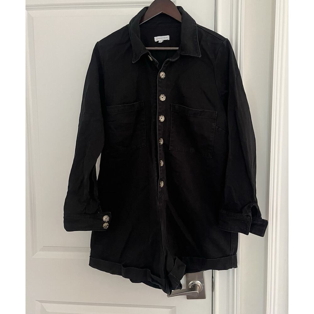 Gianni Bini women denim black romper Size L 100% cotton long sleeve